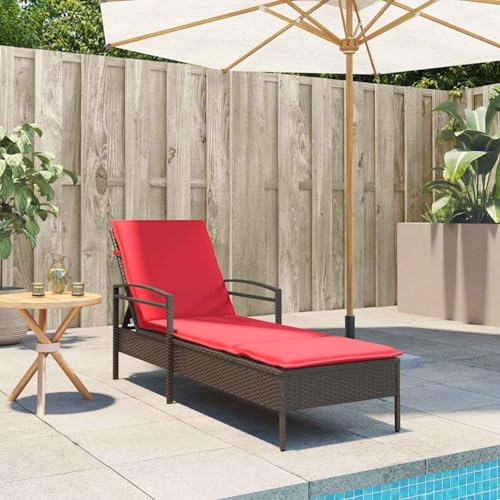 Homgoday Braune PE-Rattan-Sonnenliege mit 3-Fach Verstellbarer Rückenlehne & abnehmbarem Kissen - Outdoor-Gartenm?Bel Model368306