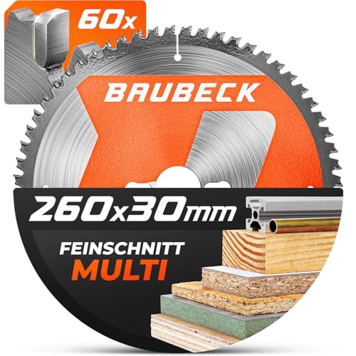 BAUBECK Sägeblatt 260x30 Z60 2.15mm Schnitt in Holz & Alu kompat. mit Festool Kapex KS 120, M. LS1018LN, LF1000, LS1019L, Kreissägeblatt 260, Kappsägeblatt 260