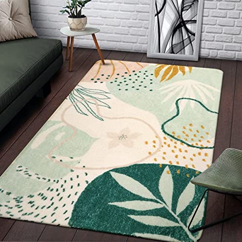 KIMODE Grün Pflanze Teppich Schlafzimmer 90 x 150cm, Waschbarer Modern Kurzflor Küchenläufer Weich rutschfest Wohnzimmer Teppiche für Küche Esszimmer Kinderzimmer Eingangsbereich