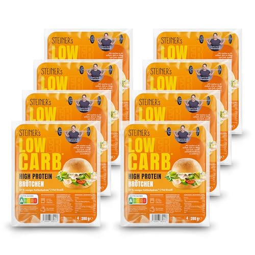 STEINER´s Low Carb High Protein Brötchen | 87% weniger Kohlenhydrate | high protein | nur 2g Net-Carbs | 22g Eiweiß (8er Pack, 32 Stk.)
