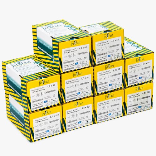 Jet-Fast Universalschrauben Set 1.700 tlg. – Heimwerker & Profi Schraubenset - Spanplattenschrauben & Holzschrauben mit Senkkopf, Mehrfachgewinde, vielseitiger TX-Antrieb & Selbstbohrspitze