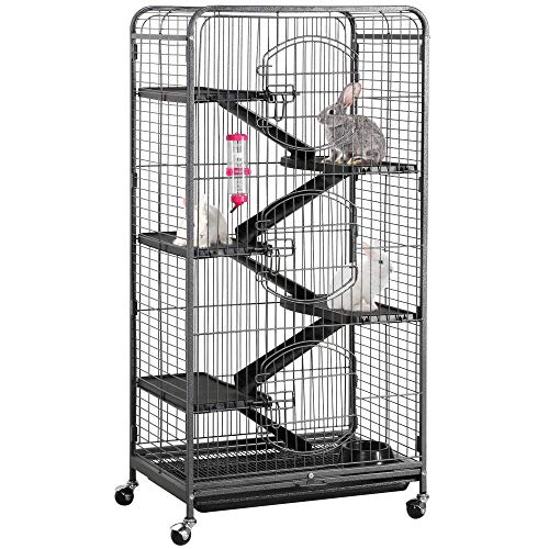 Yaheetech Nagervoliere Käfig für Erwachsene Ratten Kaninchen Frettchen Chinchillas 64 x 43,7 x 131,2 cm Schwarz