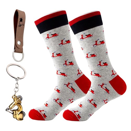 MOAZIFI Motorroller Geschenkset für Liebhaber - Moped Socken, Moped Zubehör Schlüsselanhänger & Leder Schlüsselband, Perfekte Geschenke & Motorrad Zubehör
