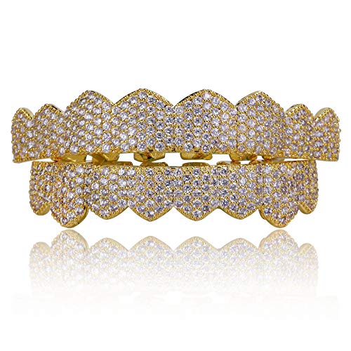 Diamond Gold Grillz Hip Hop Vergoldet Grillz Top Bottom Gold Zähne Grillz Diamant Silber Grillz Gold Zähne Grillz Grillz Vampirzähne, Medium, Nicht-Edelmetall, Zirkonia