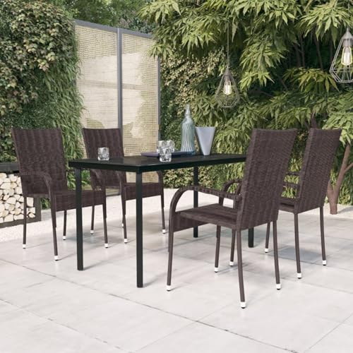 Homgoday Gartenm?Bel Set 4 Stühle + Tisch, Braun-Schwarz, PE-Rattan, 140x70x74 cm, für Au?enbereich Model3099385