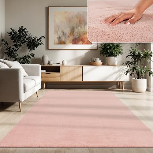 Paco Home Moderner Kuscheliger Wohnzimmer Teppich Kurzflor waschbar flauschig Weich Einfarbig Felloptik zeitlos stilvoll rutschfest pflegeleicht, Grösse:120x170 cm, Farbe:Rosa