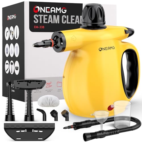 OneAmg Dampfreiniger Handgerät,450 ml Wassertank 10 Zubehörteile mit Sicherheitsverriegelung Schnellaufheizung Handdampfreiniger Vielseitiger & Tragbarer Dampfreiniger für Auto, Haushalt, Boden, Küche