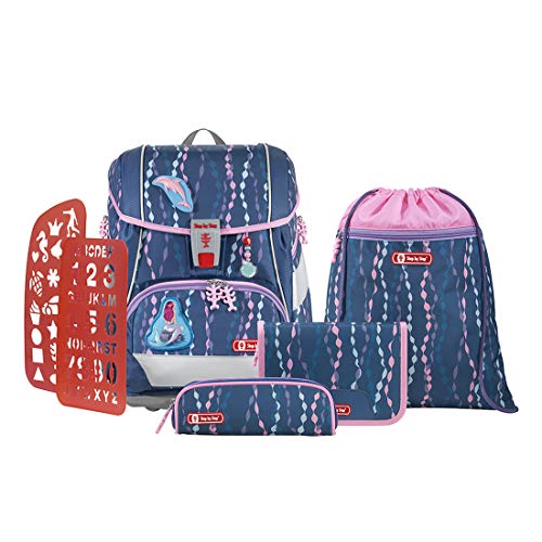Step by Step Schulranzen-Set 2IN1 Plus „Mermaid Bella“ 6-teilig, blau-lila, Meerjungfrau-Design, ergonomischer Tornister mit Reflektoren, höhenverstellbar mit Hüftgurt für Mädchen 1. Klasse, 19L