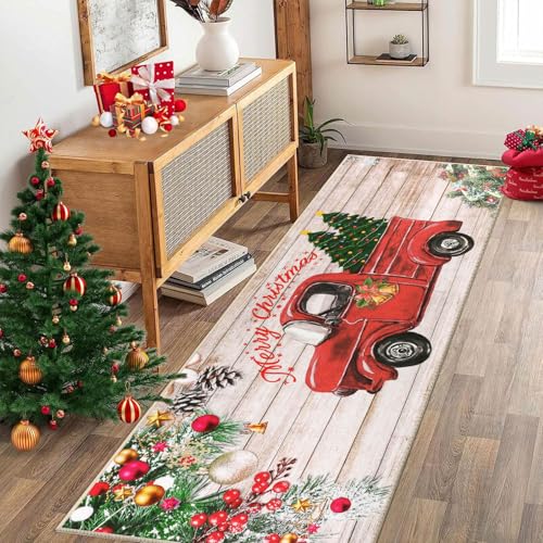 SHACOS Weihnachtsteppich Läufer Flur 60x180 cm Weihnachten Teppich Läufer rutschfest Küchenteppich Waschbar Teppichläufer Flur für Küche, Eingang, Wohnraum