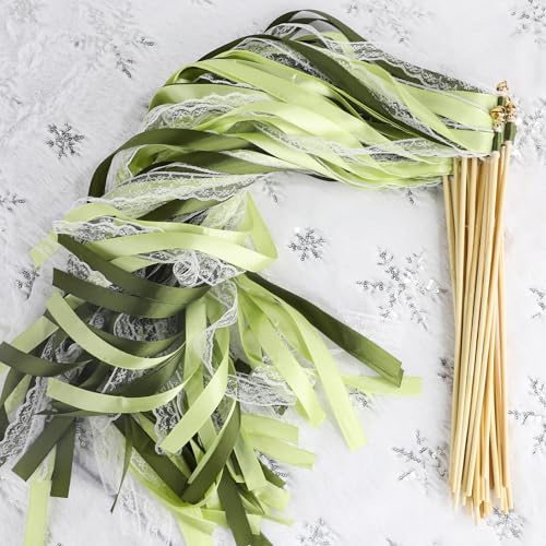 Holiwe 30 Stück Wedding Wands,Zauberstäbe Hochzeit Luftschlangen,Romantic Seidenfeenstab,Hochzeit Stäbe Mit Glöckchen für Hochzeiten Geburtstage Partys Feiertagsfeiern Verwendet (30 Stück Grün)
