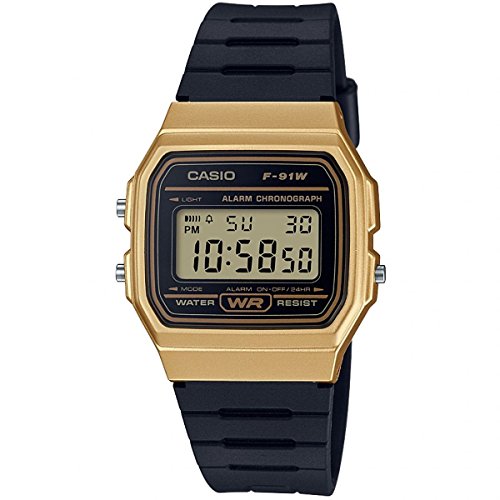 Casio Unisex Quartz Armbanduhr, 31.00mm GehäusegröÃŸe mit LCD digital Zifferblatt und schwarz Rubber Strap Armband F-91WM-9AEF