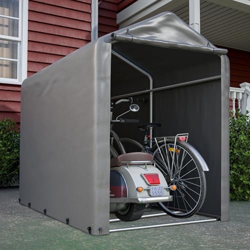 Thanaddo Fahrradgarage Gerätezelt Gartenschuppen Geräteschuppen Lagerzelt Carport, 100x187x160cm Dunkelgrau