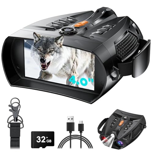Nachtsichtbrille, SKYBASIC Nachtsichtfernglas, 10-facher Digitalzoom, 4-Zoll-HD-Bildschirm, 5000 mAh wiederaufladbare Nachtsichtbrille, geeignet für Vogelbeobachtung, Camping, Jagd, mit 32 GB