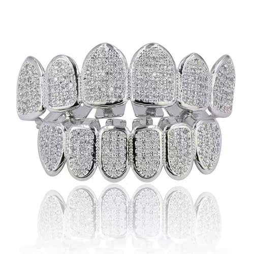 Diamant Silber grillz Gold Vergoldete Zähne Grills für Hip Hop Zähne Diamant, Medium, Nicht-Edelmetall, Zirkonia