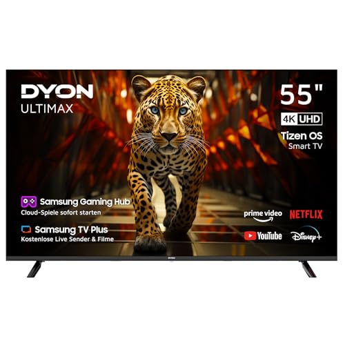 DYON ULTIMAX 55U-TI – 55 Zoll (139 cm) 4K Ultra-HD Smart TV mit Samsung Tizen OS, Triple Tuner (DVB-C/-S2/-T2), Samsung Smart & Gaming Hub, Prime Video, Netflix, Disney+ [2024]