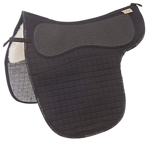 Barefoot Polsterbare Sattelunterlage schwarz – inkl. Einlagen – anatomisch geformt – mit freiem Wirbelsäulenkanal – Schafwolle – rutschfest, druckdämpfend & waschbar