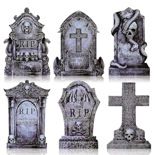 6 Stück Halloween Grabstein Halloween Schaumstoff RIP Friedhof Grabsteine Halloween Garten Grusel Grabstein Dekoration für Outdoor Halloween Party Garten Yard Terrasse Dekor