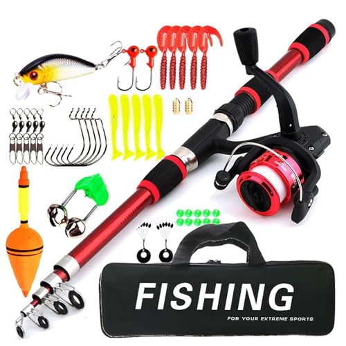 Angelset für Kinder, Blau 1.8M Kinderangel Starter Set, Angelrute Set Kinder mit Angelrolle und Köder Set, Kohlefaser Rolle Angel Zubehör für Kinder von 3-10 Jahren Jungen Mädchen