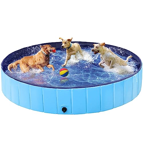 Yaheetech Hundepool für Hunde, Swimmingpool 180 x 30 cm, Hund Planschbecken Schwimmbecken, Faltbarer Pool Badewanne Wasserbecken, Blau