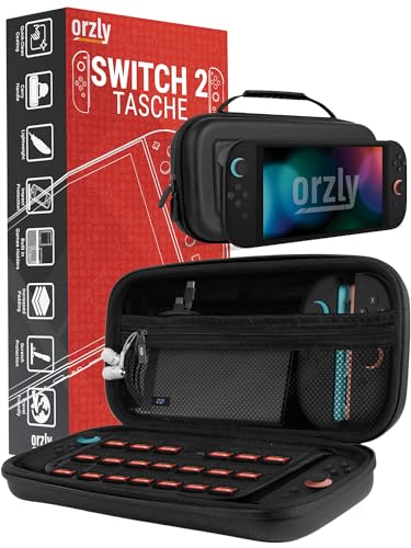 Orzly Tragetasche für die Nintendo Switch 2 (2025) Konsole, 7,9 Zoll Bildschirmschutz, Hartschalenetui mit intelligenter Aufbewahrung für Zubehör und Spiele, Taschen, Geschenkbox-Edition