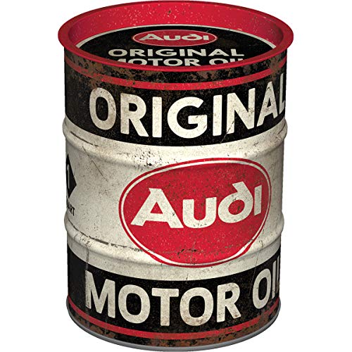 Nostalgic-Art Retro Spardose, 600 ml, Audi – Original Motor Oil – Geschenk-Idee für Audi-Zubehör Fans, Original Lizenzprodukt (OLP), Sparschwein aus Metall, Vintage Blech-Sparbüchse