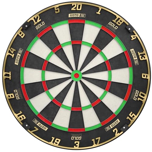 KOTO - Gold Label Dartscheibe, Golden Rotierender Zahlenring, Offizielle Turniermaße mit Hochwertiges Sisal und Ultradünner Draht