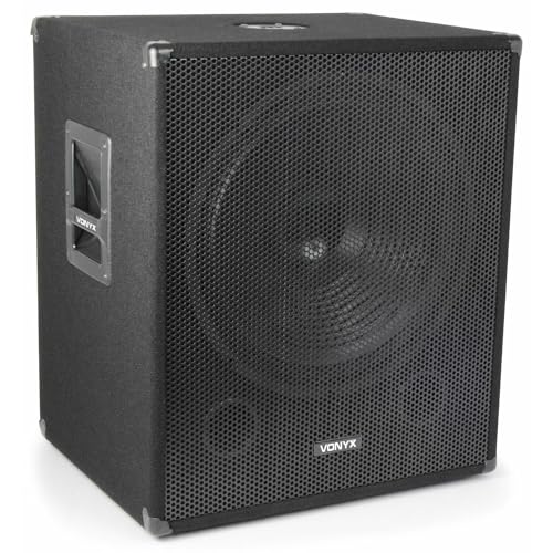 Vonyx SWA18 PA Subwoofer Aktiv, stabile Bassbox, 18 Zoll Sub 1000 Watt, Tieftöner mit integrierter Verstärker, Aktive DJ Lautsprecherbox mit Filzbeschichtung in schwarz
