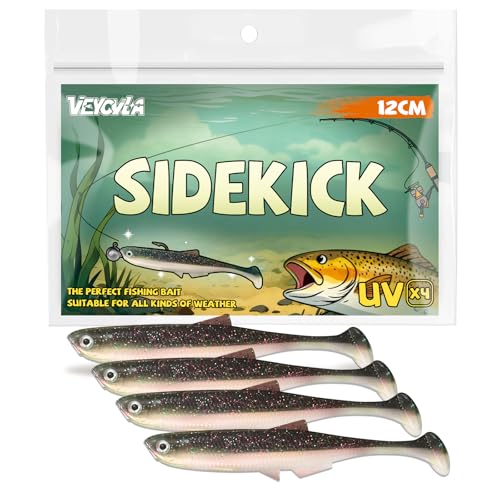 VEYCVLA Fishing Gummifische Zander barsch 12 cm 4 Stück Gummiköder Zander-Angeln-Softbait Angelköder,Gummi Fische Gummifisch Set Zander-Gummifisch Zander Köder