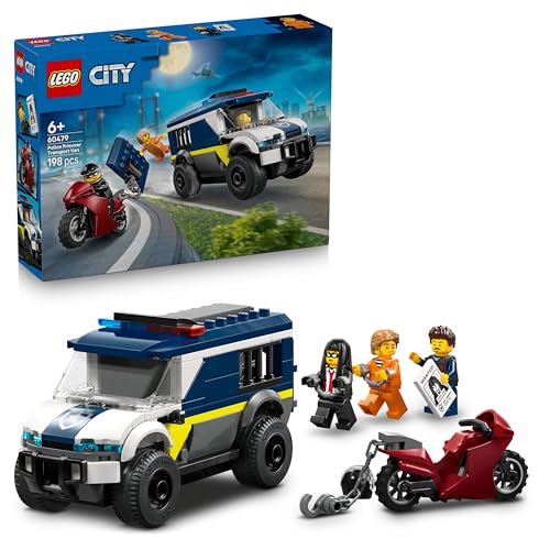 LEGO City Gefangenentransporter - Spielzeug LKW Bauset mit Motorrad, 3 Minifiguren und Abnehmbarer Gefängnistür - Geburtstagsgeschenk für Jungen ab 6 Jahren - 60479