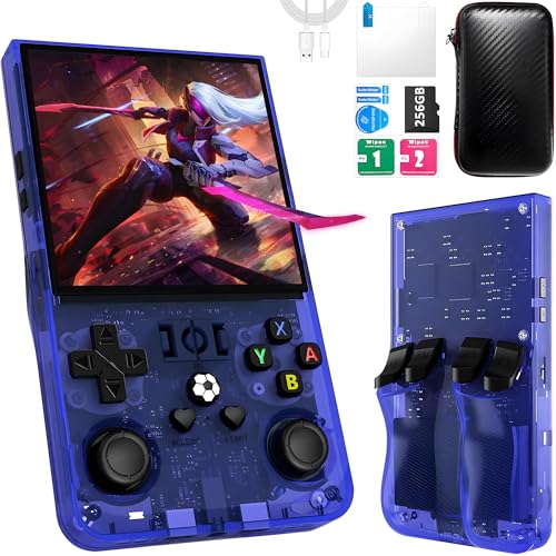R36MAX Retro Handheld Spielkonsole, 256 G über 40.000 Spiele, 4-Zoll-IPS Retro Konsole, Linux-System, 4000-mAh-Akku, Unterstützt Mehrere Emulatoren,Tragbare Mini-Arcade(Blau)