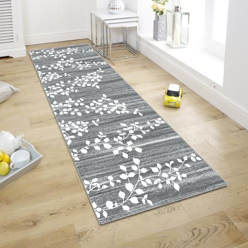 WTHYGB Teppich Läufer Flur Teppichläufer Küchenläufer Küche Teppiche rutschfest Waschbar Bettvorleger für Flur Waschküche, 60x150cm Grau Blau