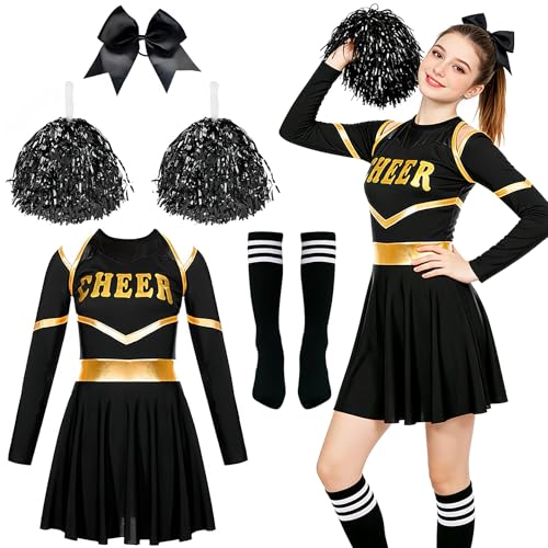 ZeiLaBang Kakadi Cheerleader Kostüm Damen für Erwachsene,Cheerleadering Outfit Fancy Dress Uniform,Kostüm Cheerleader,Cheerleading outfit,Cheerleader Outfit mit Cheerleader Pompons und Socken