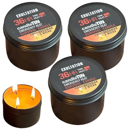 Survival-Kerzen mit langer Brenndauer, 3 Dochte, 36 Stunden Notkerze in Blechdose, großartige Lichtquelle für Katastrophenvorsorge, Überleben, Camping und Beruhigung