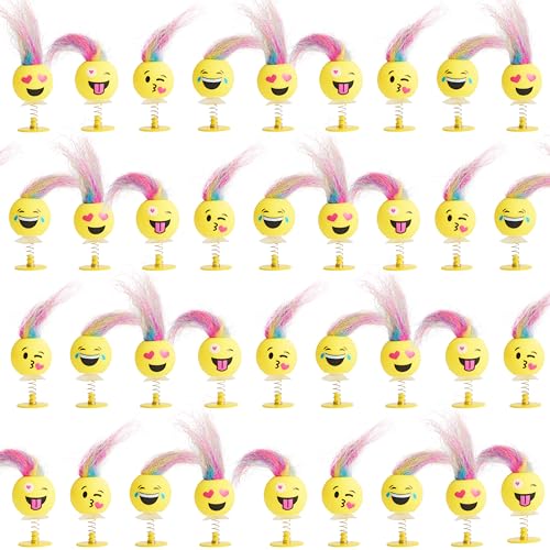THE TWIDDLERS 36 Emoji Springende Spielzeuge für Kinder, 6cm - Gesicht Geburtstagsparty Geschenke mit mehrfarbigen Haaren, Multipack Jumping Toy Geschenk Set, Klassenzimmer-Preise