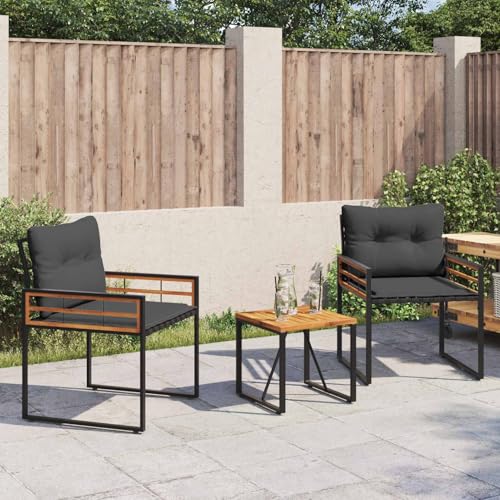 Homgoday Gartenm?Bel Set Modern - Schwarz, Akazienholz & Stahl, für Terrasse & Balkon - Luxuri?se Entspannung Freizeitoutfit für drau?en Model42026932