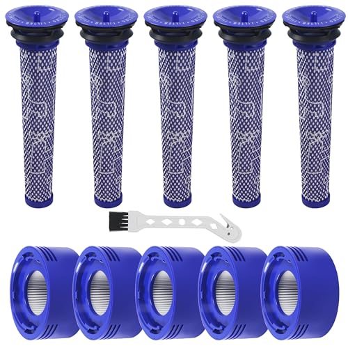 10 Stück für Dyson V8 V7 Filter,V8 V7 Ersatzteile Filter Zubehör set für Dyson,5x Vorfilter + 5x HEPA Nachfilter mit 1 Bürsten,Austausch für DY-96566101, DY-96747801