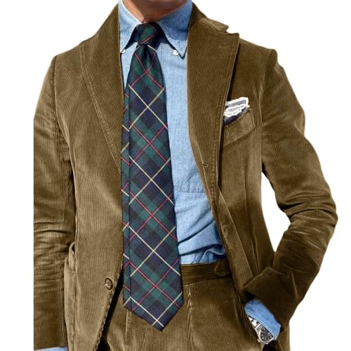 Trasign Herren-Anzüge, 2-teilig, Retro-Kordsamt, schmale Passform, Business-Kleid, Anzug für Hochzeit, Abschlussball, Smoking, Jacke, Hose, Khaki, XX-Large