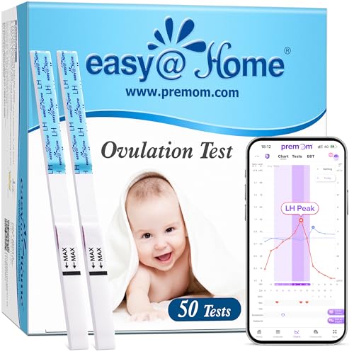 Easy@Home Kinderwunsch 50 x Ovulationstest Fruchtbarkeitstests für Eisprung – Unterstützt durch die kostenlose Premom Ovulation APP, 50 LH Tests