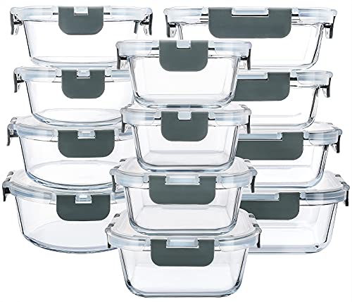 MCIRCO Glas-Frischhaltedosen 24 Stück [12 Behälter + 12 Deckel] - Glasbehälter - Transparente Deckel - BPA frei - für Home Küche oder Restaurant