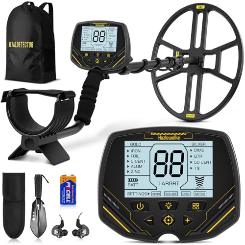 Hazlewolke Metalldetektor Mit 14'' Großer Wasserdichter Doppel-D-Suchspule, 4 Modi, Hohe Empfindlichkeit und Lokalisierung, Metalldetektor für Erwachsene Mit Beleuchtetem LCD-Display - DD90