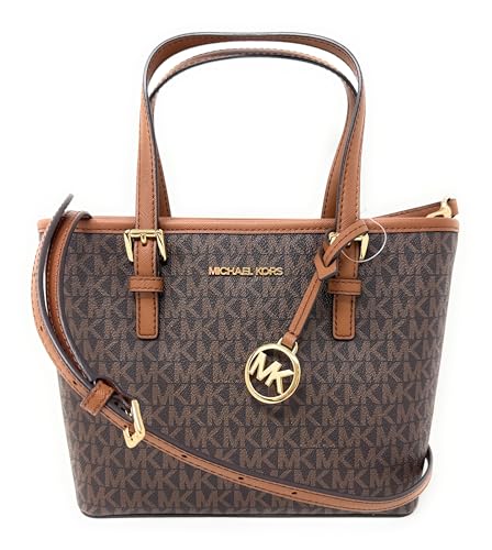 Michael Kors Jet Set Travel Convertible Carryall Top Zip Logo Tote - Brown