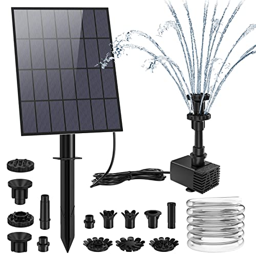 AISITIN Solarbrunnen für Draussen 3.5W, DIY Solar Springbrunnen für Außen mit 9 Fontänenstile Solar Teichpumpe mit 1.5m Wasserleitung+Feste Pfähle,Wasserpumpe für Garten,Teich,Vogelbad,DIY-Wasserspiel