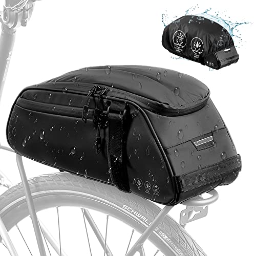 Eyein Fahrrad Gepäckträgertasche, 8L wasserdichte & reflektierend multifunktionaler Fahrradtaschen für Gepäckträger, Mehrere Fächer Umhängetasche Tragetasche für Pendler mit Regenschutz (Schwarz-8L)