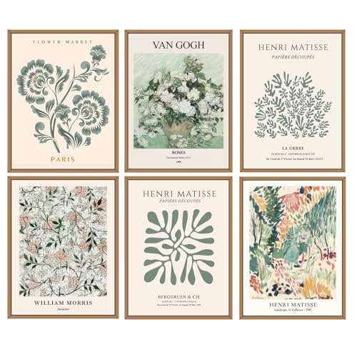 LOZULO Grün Pflanzen Leinwand Bilder Matisse Poster Set, Modern Wandbilder Deko Wohnzimmer Schlafzimmer Wanddeko Pictures Aesthetic Room Decor Posters Bilderset A4, ohne Rahmen
