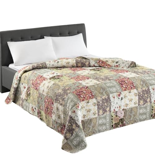 Tagesdecke Patchworkdecke Dakota im Vintage Design, Doppelbett Bettüberwurf im Patchwork Stil, 220x240 cm
