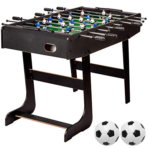 GAMES PLANET Tischfussball „Belfast“, klappbar, Farbe: Schwarz, nahtlos hochgezogene Spielfeldecken, inkl. 2 Bälle, Kicker Kickertisch Tischkicker