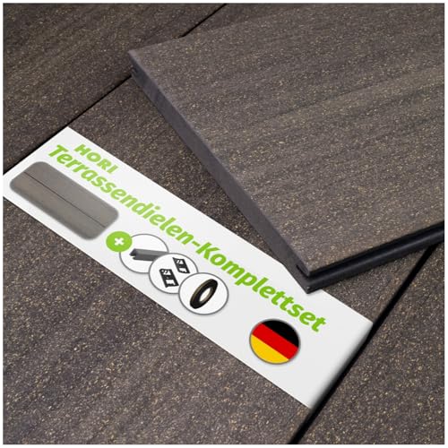 HORI® WPC Terrassendielen Komplettset I Massivdiele Sylt I Robuste & witterungsbeständige Terrassendielen I Inkl. passender Unterkonstruktion & Zubehör I grau I Fläche: Muster I Dielenlänge:ca. 30