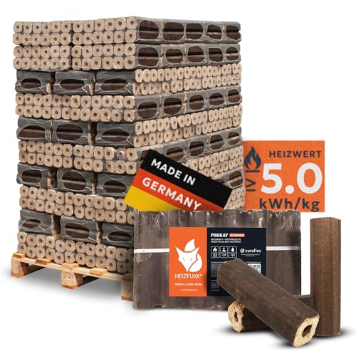 HEIZFUXX Holzbriketts PiniKay Octagon - Hartholzbriketts Palette 960 kg (96x10 kg) - Briketts mit Zugloch für Kamin, Heizkessel & Ofen - Schnell entzündbar, hoher Heizwert & geringer Aschegehalt