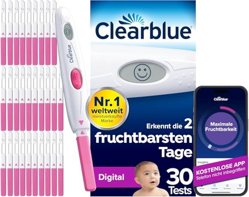 Clearblue Kinderwunsch Ovulationstest Kit Digital, 30 Tests + 1 digitale Testhalterung, Fruchtbarkeitstest für Frauen / Eisprung, nachweislich schneller schwanger werden