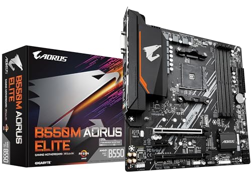 GIGABYTE B550M AORUS Elite Mainboard – AMD Ryzen 5000 CPUs, 5+3 Phasen VRM, bis zu 4733 MHz DDR4, 1xPCIe 4.0 + 1xPCIe 3.0 M.2, 1GbE LAN, USB 3.2 Gen 1